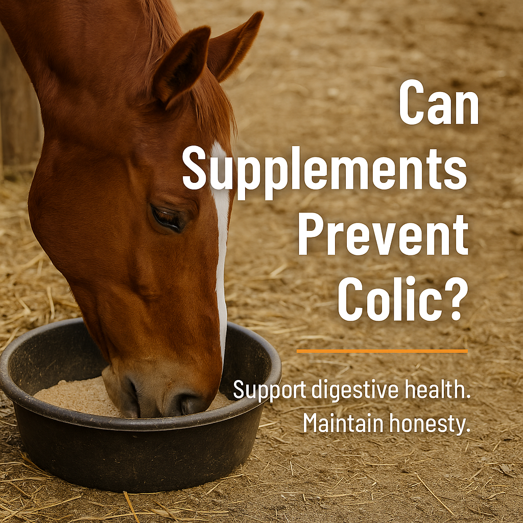 Horse in a field illustrating equine colic and digestive health