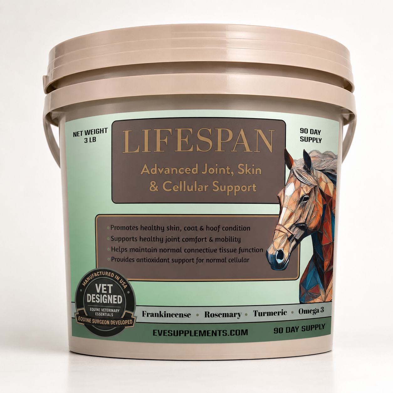 Lifespan 90-day supply bucket for equine joint and skin support