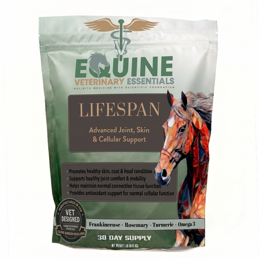 Lifespan equine joint and skin supplement pouch, front of package